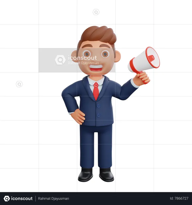 Businessman holding megaphone while doing marketing  3D Illustration