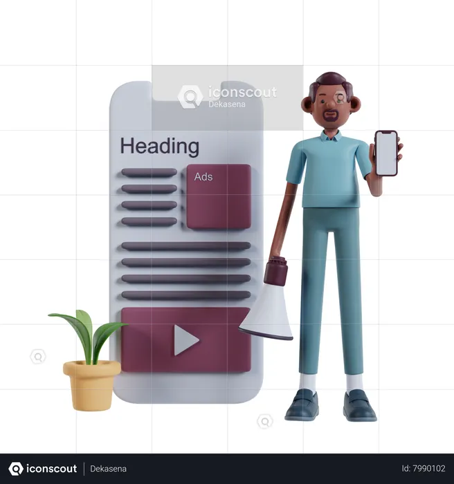 Businessman doing mobile marketing  3D Icon