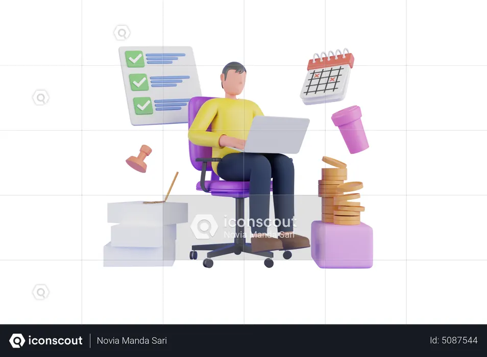 Businessman doing multitasking  3D Icon