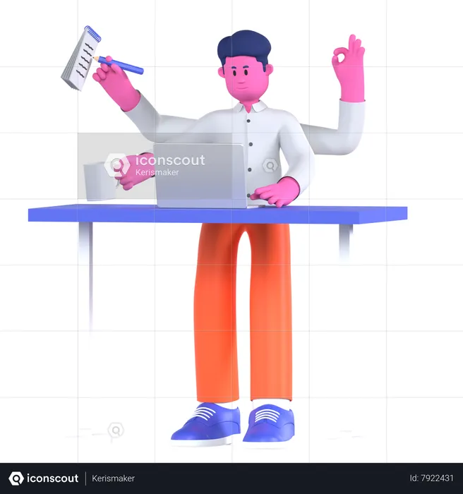 Businessman Doing Multitasking  3D Illustration