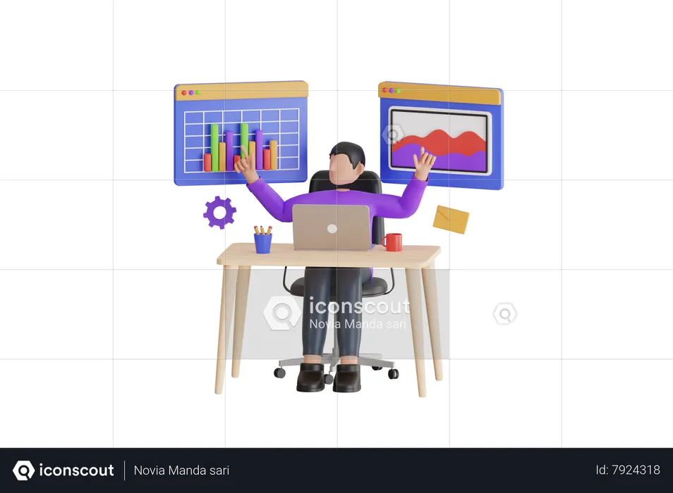 Businessman Doing Multitasking Work  3D Illustration