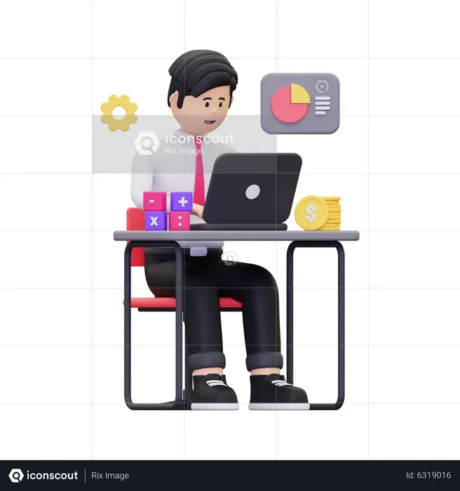 Businessman Doing Online Accounting  3D Illustration