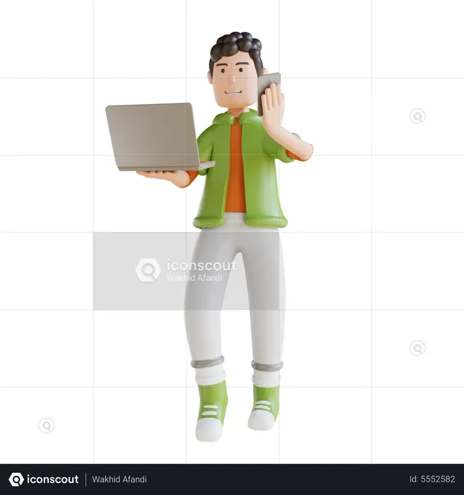 Business Man Holding Laptop For Marketing  3D Illustration