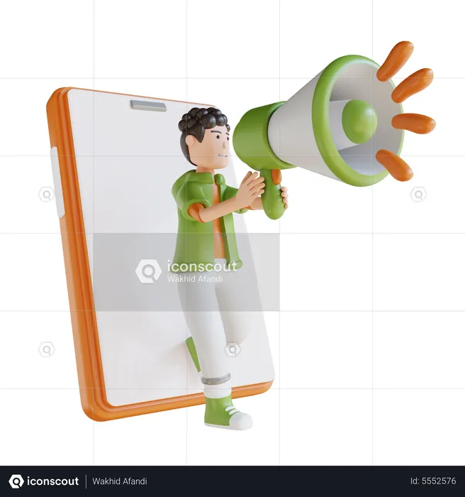 Business Man Holding Megaphone Mobile Marketing  3D Illustration