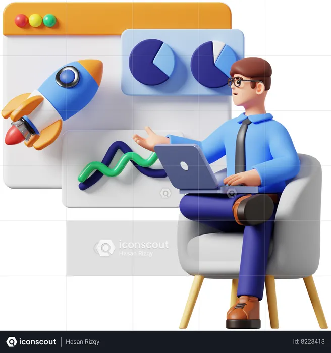 Businessman Doing Presentation Startup  3D Illustration