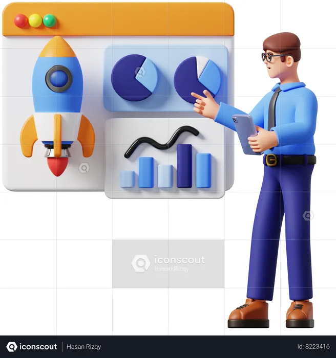 Businessman Doing Presentation Startup  3D Illustration