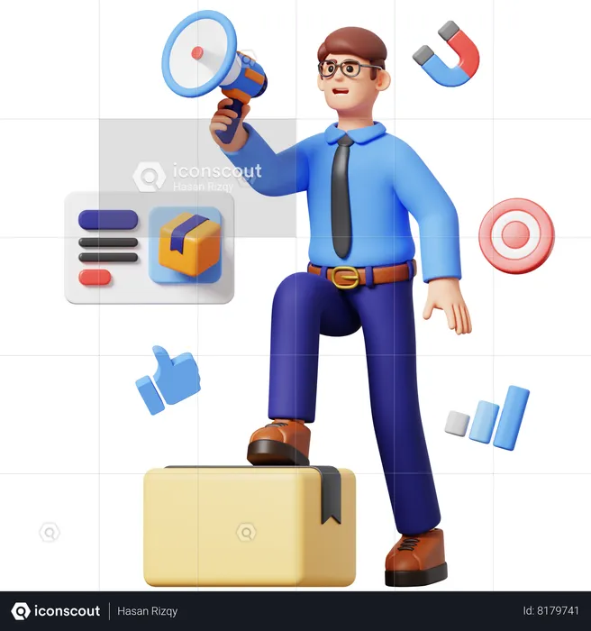 Businessman Doing Product Promotion  3D Illustration