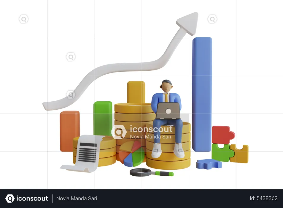 Businessman doing profit growth analysis  3D Illustration