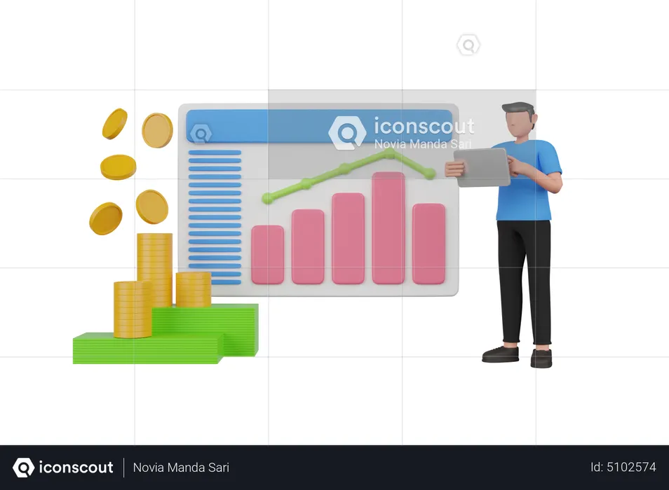 Businessman doing savings analysis  3D Illustration