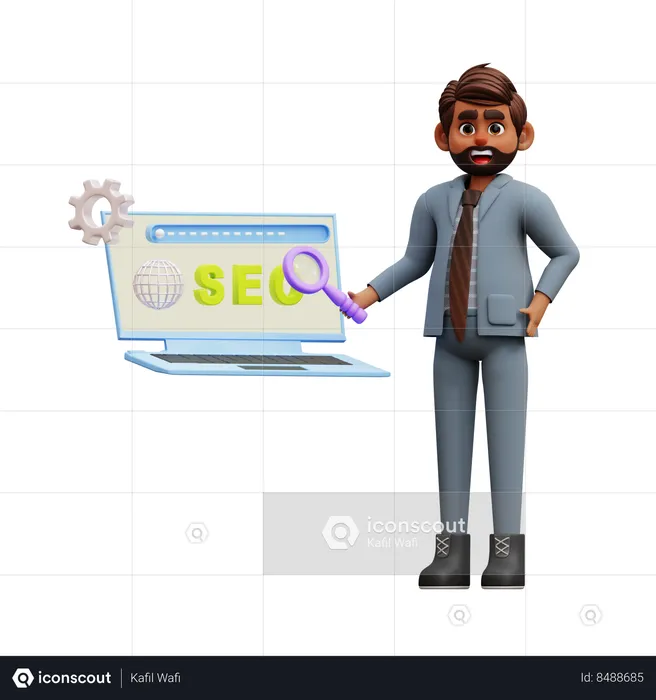 Businessman Doing Seo Research  3D Illustration