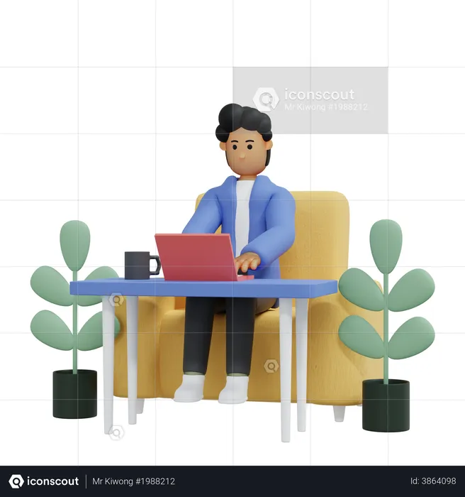 Businessman doing work from home  3D Illustration