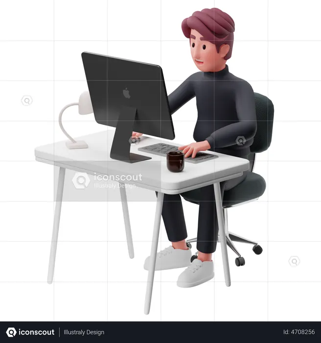 Businessman doing work on working desk  3D Illustration