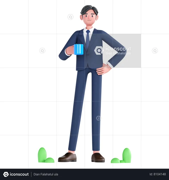 Businessman Drink Coffee  3D Illustration