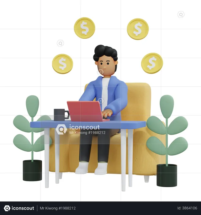 Businessman earning from home  3D Illustration