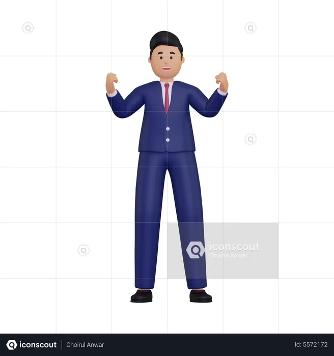 Businessman excited doing winner gesture with arms raised  3D Illustration