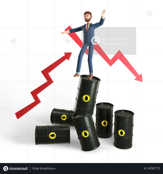 Businessman faces loss by instability of world oil market  3D Illustration