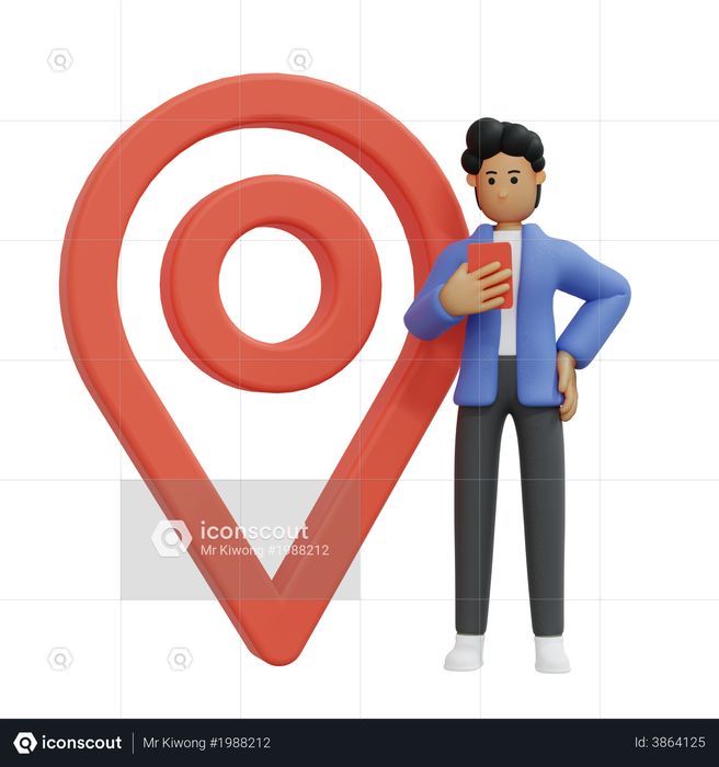Businessman finding location 3D Illustration
