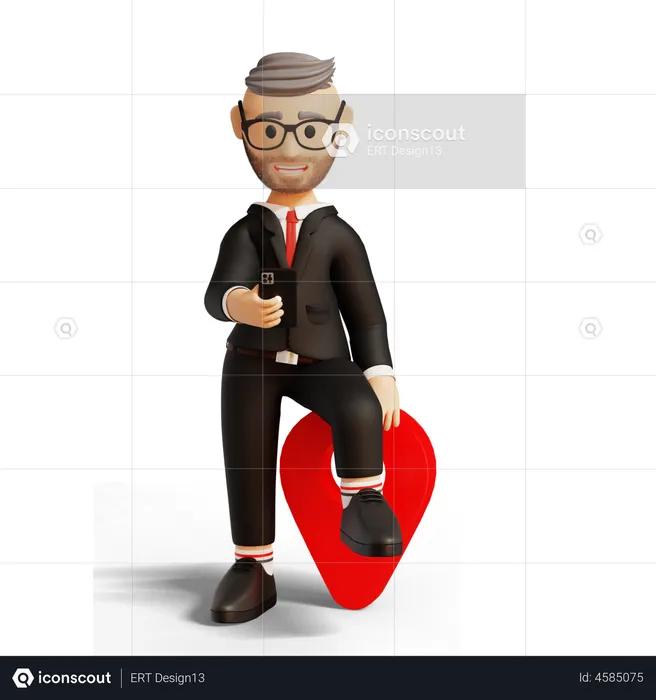 Businessman finding location on mobile  3D Illustration