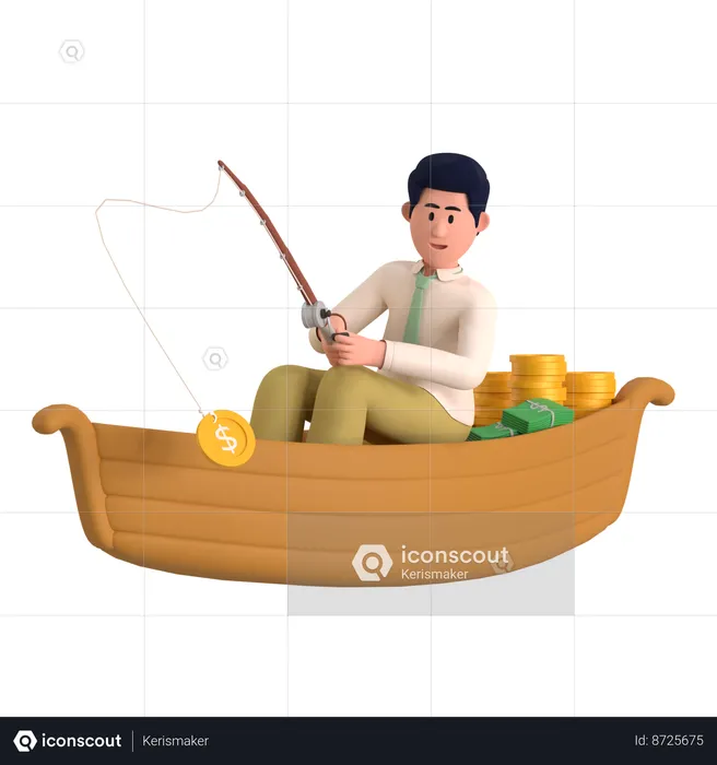 Businessman Fishing Coin  3D Illustration