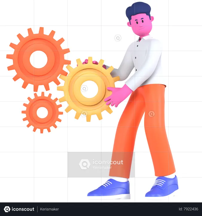 Businessman Fixing Gear  3D Illustration