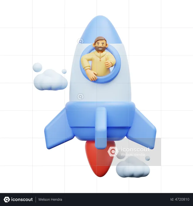 Businessman flying in a rocket  3D Illustration