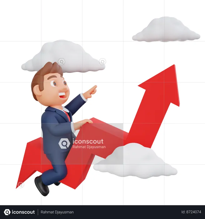 Businessman flying on growth chart  3D Illustration