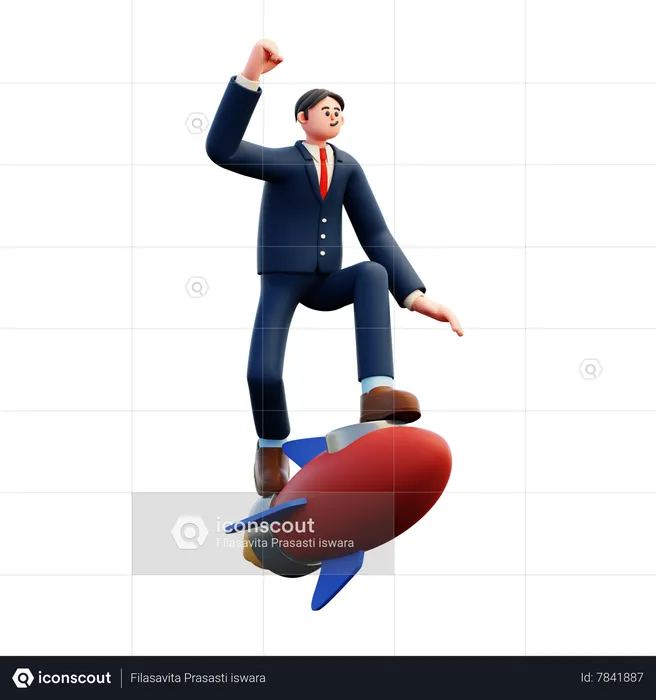 Businessman Flying On Rocket  3D Illustration