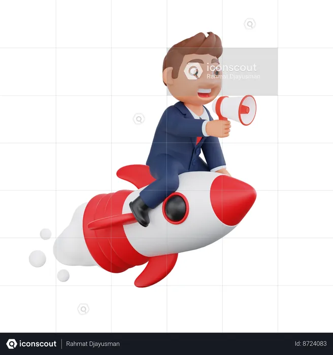 Businessman flying on rocket and doing business marketing  3D Illustration