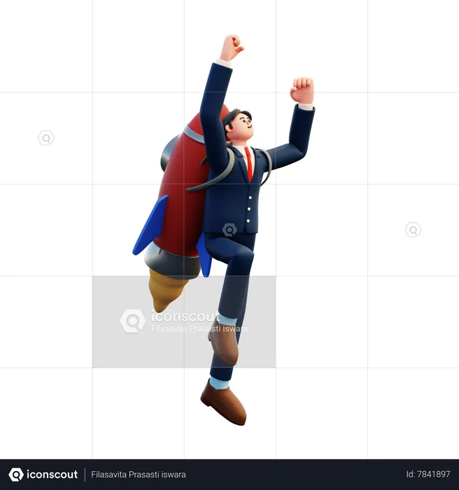 Businessman Flying With Jetpack  3D Illustration
