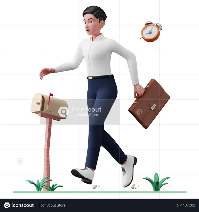 Businessman getting late for work  3D Illustration