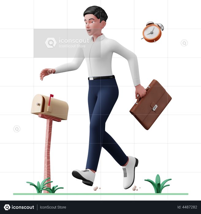 Businessman getting late for work 3D Illustration