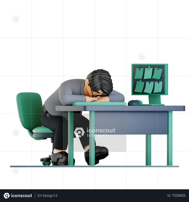 Businessman getting tired of completing lots of work  3D Illustration