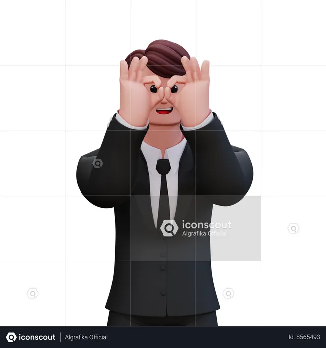 Businessman Giving Binoculars Pose  3D Illustration