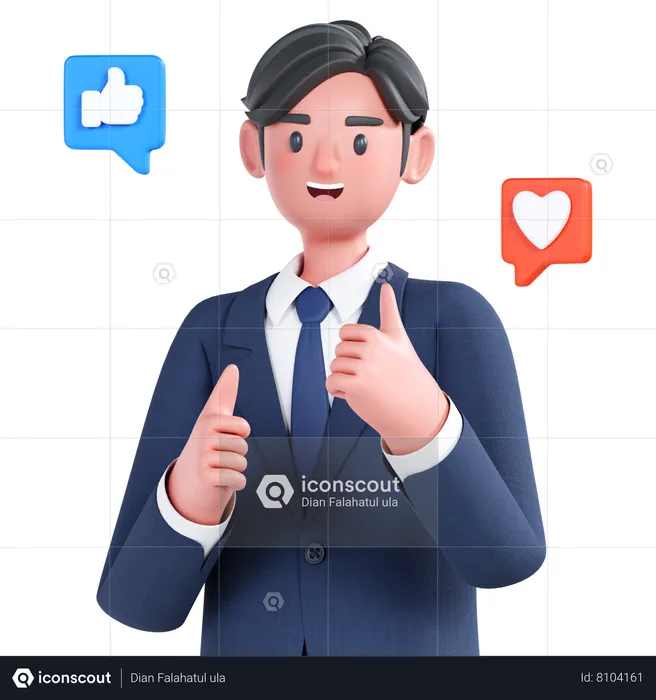 Businessman giving likes on social media  3D Illustration