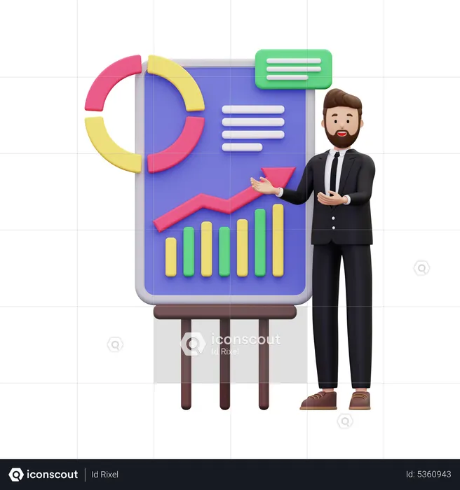 Businessman giving presentation with statistics  3D Illustration