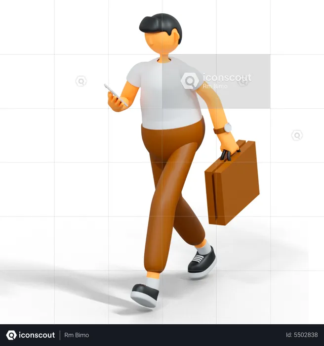 Businessman going to office with briefcase  3D Illustration