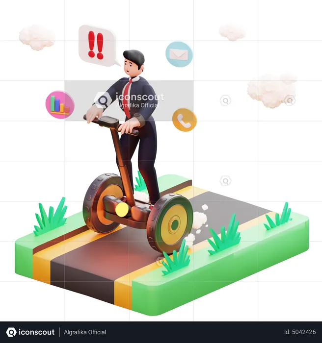 Businessman going to work using electric self balance scooter  3D Illustration