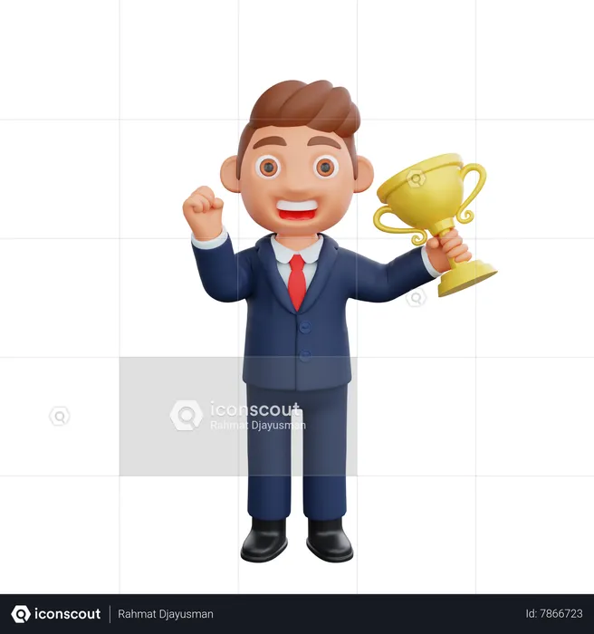 Businessman got trophy  3D Illustration