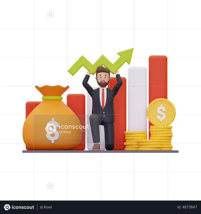 Businessman growing investment  3D Illustration