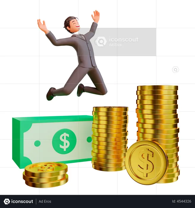 Businessman happy rich celebrating income growth  3D Illustration