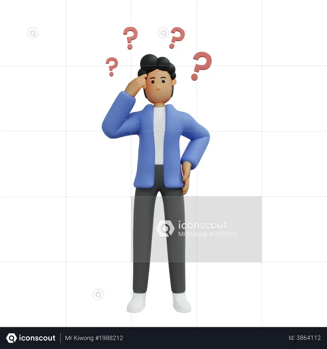 Businessman having many questions  3D Illustration