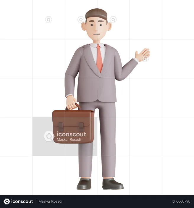 Businessman Hold Briefcase  3D Illustration