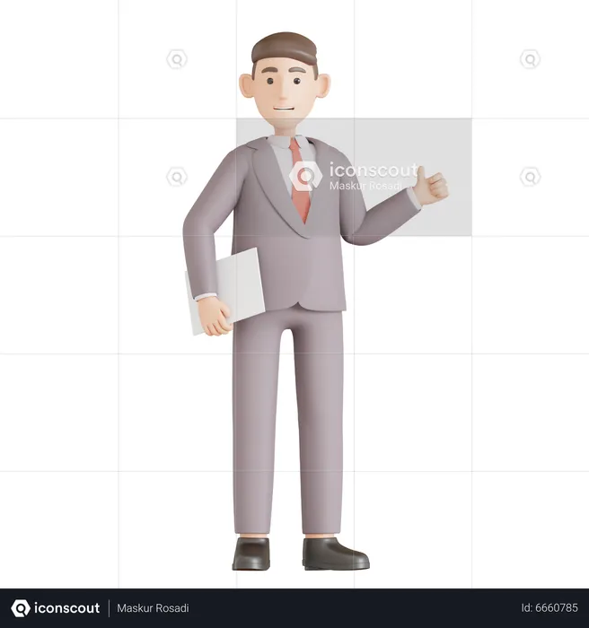 Businessman Hold Paper and Good Hand Gesture  3D Icon