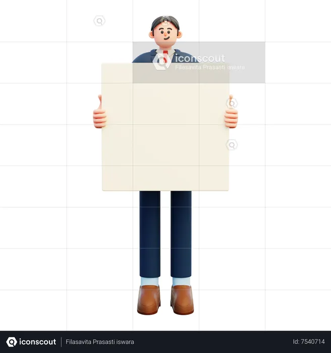 Businessman hold white blank board  3D Illustration