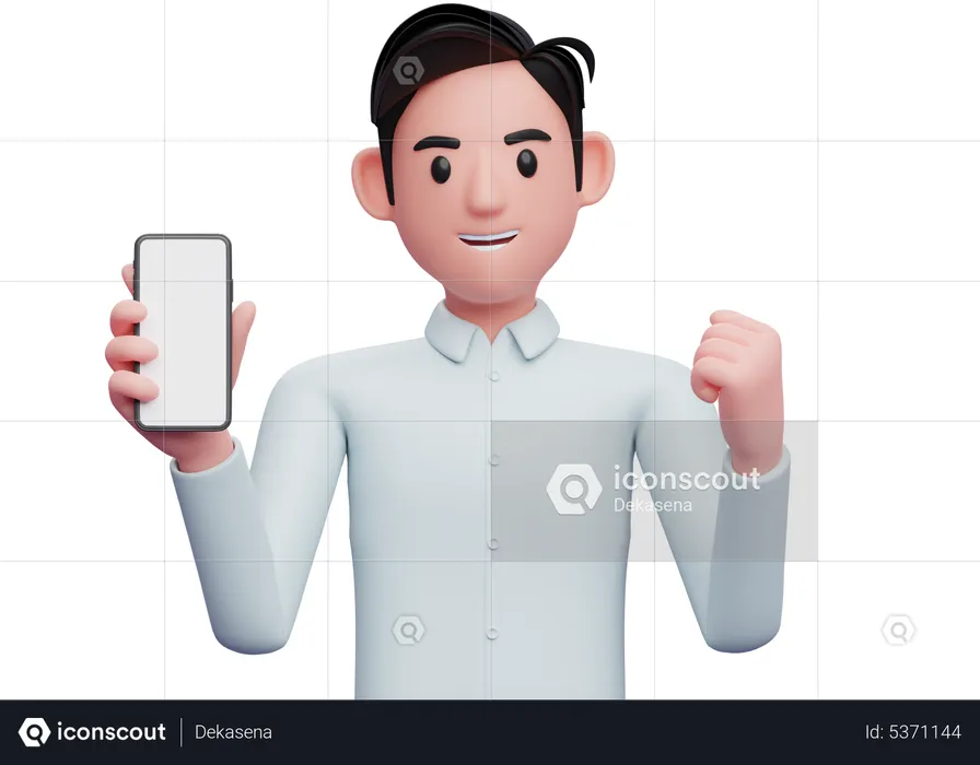 Businessman holding a cell phone while celebrating  3D Illustration