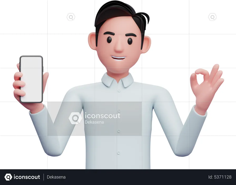 Businessman holding a cell phone while showing ok gesture  3D Illustration