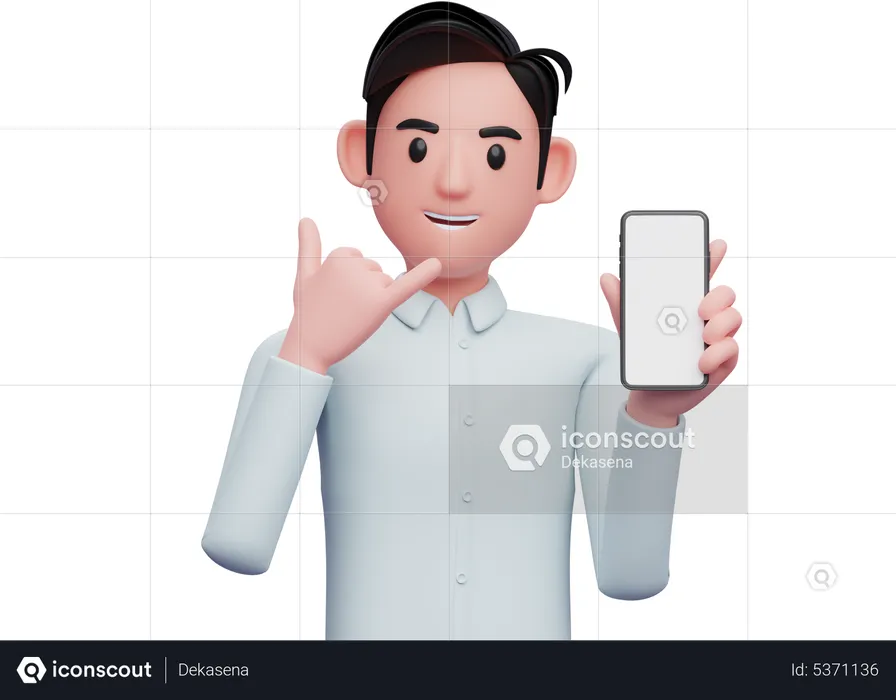 Businessman holding a cell phone with the gesture call me sign finger  3D Illustration