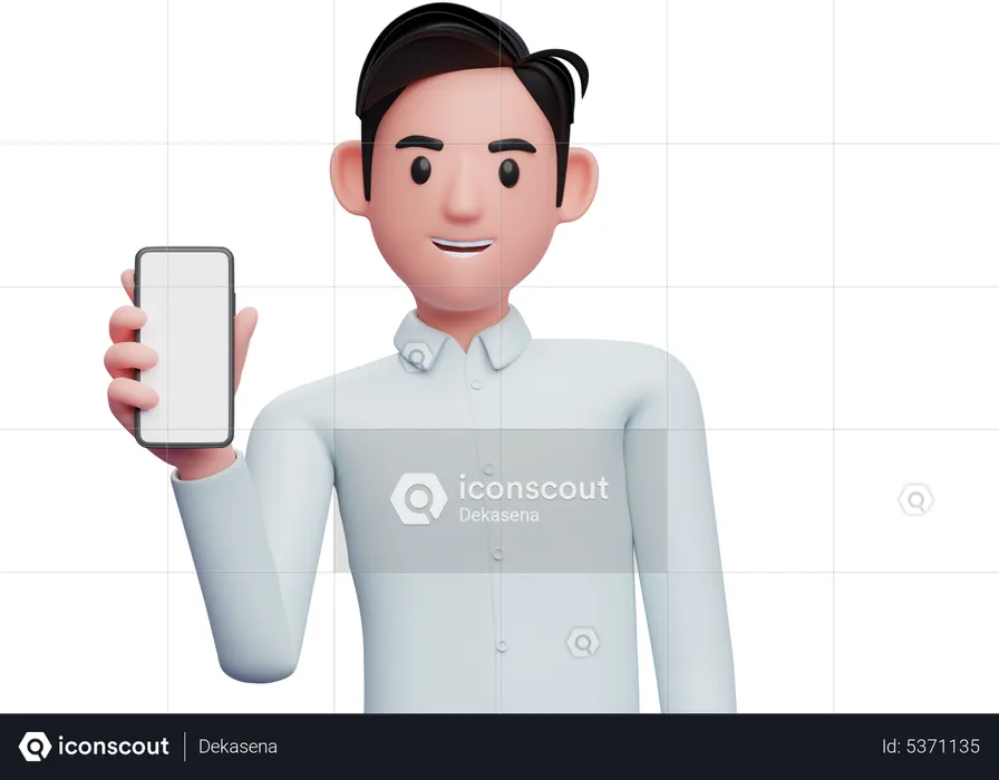 Businessman holding a cellphone while tilting her body  3D Illustration