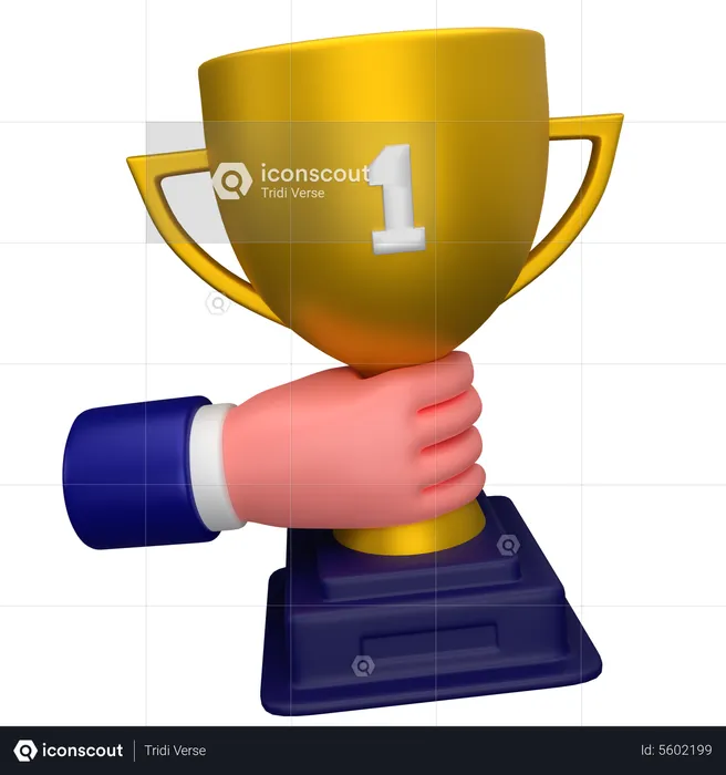 Businessman holding a trophy hand gesture  3D Icon