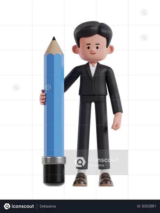 Businessman holding big pencil  3D Icon